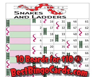 Bingo Boards 1-15 Lines - Snakes and Ladders - Straight, Mixed, 75 Ball