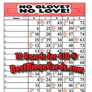 Bingo Boards 1-15 Lines - No Glove, No Love - Straight, Mixed, 75 Ball