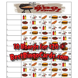 Bingo Boards 1-15 Lines - BBQ - Straight, Mixed, 75 Ball