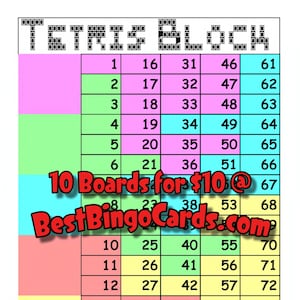 Bingo Boards 1-5 Player Block - Tetris - Straight, Mixed, 75 Ball