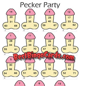 Bingo Boards 1-15 Player Picture - Pecker Party -  Straight, Mixed, 75 Ball