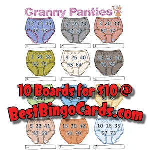Bingo Boards 1-15 Player Picture - Granny Panties - Straight, Mixed, 75 Ball
