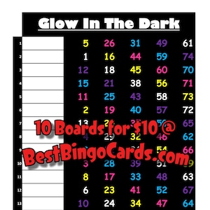 Bingo Boards 1-15 Lines - Glow In The Dark - Straight and Mixed 75 Ball