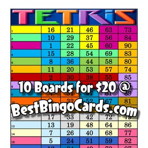 Bingo Boards 1-18 Player Block - Tetris - Straight, Mixed, 90 Ball