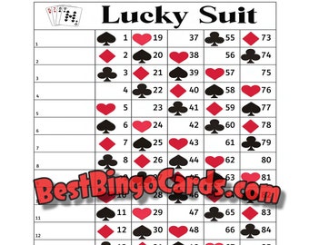Bingo Boards 1-18 Lines - Lucky Suit - Straight, Mixed, 90 Ball