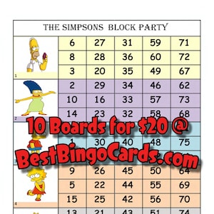 Bingo Boards 1-5 Players Block - Straight, Mixed, 75 Ball (BBC-SIM1PG)