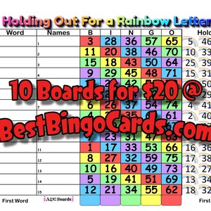 Bingo Boards 1-15 Lines - Holding Out For a Rainbow Letter - 75 Ball Holds