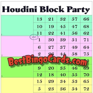 Bingo Boards 1-5 Player Houdini - Block Party - Mixed, 75 Ball