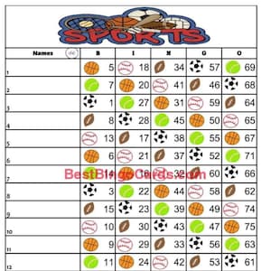 Bingo Boards 1-15 Lines - Sports -  Straight,  Mixed, 75 Ball