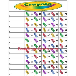 Bingo Boards 1-15 Lines - Crayon - Straight, Mixed, 75 Ball