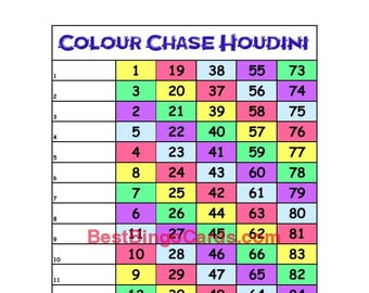 Bingo Boards 1-18 Line Houdini - Color Chase - Mixed, 90 Ball