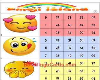 Bingo Boards 1-5 Player Block - Emoji - Straight, Mixed, 75 Ball