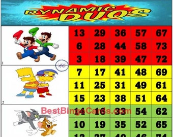 Bingo Boards 1-5 Player Block - Dynamic Duos - Straight, Mixed, 75 Ball