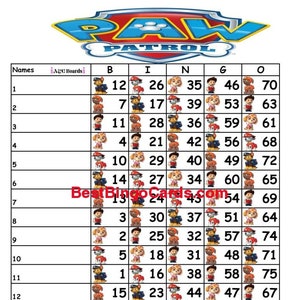 Bingo Boards 1-15 Lines - Straight, Mixed 75 Ball (BBC-PAW4SX)