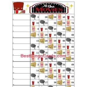 Bingo Boards 1-15 Lines - At The Movies - Straight, Mixed, 75 Ball