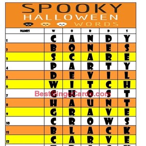 Bingo Boards 1-15 Lines - Spooky Halloween Words