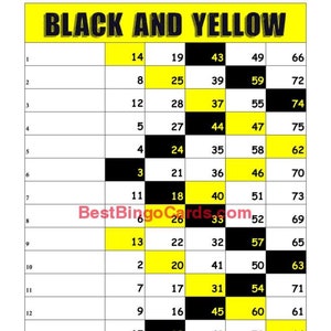 Bingo Boards 1-15 Lines - Black and Yellow -  Straight, Mixed, 75 Ball