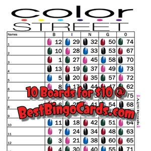 Bingo Boards 1-15 Lines - Color Street - Straight, Mixed, 75 Ball