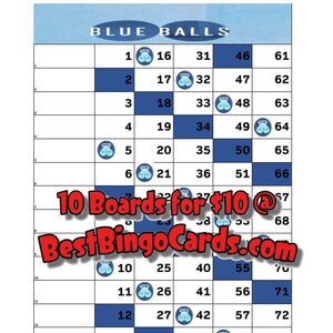 Bingo Boards 1-15 Line - Blue Balls - Straight, Mixed, 75 Ball