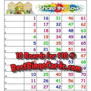 Bingo Boards 1-15 Line Neighbors - Share the Love - Straight, Mixed, 75 Ball