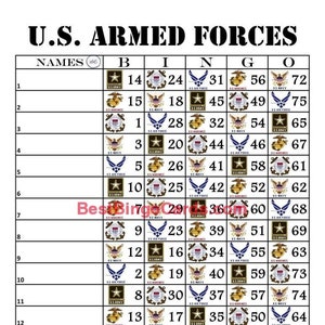 Bingo Board 1-15 Lines - US Military - Straight, Mixed, 75 Ball