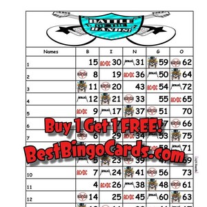Bingo Boards 1 15 Lines   Battle of the Bands   Straight, Mixed, 75 Ball