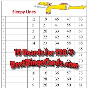 Bingo Boards 1-15 Lines - Sleepy Home - Straight, Mixed, 75 Ball