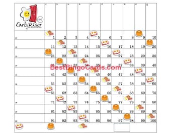 Bingo Boards 1-20 Player Grid - Breakfast - Straight, 100 Ball