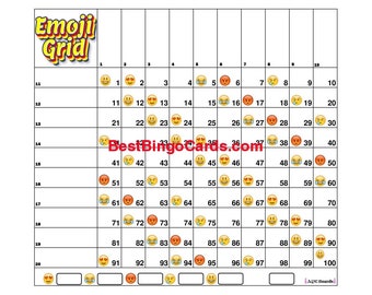 Bingo Boards 100 Ball Grid - Emoji - Straight