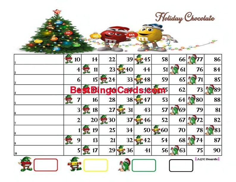 Bingo Boards 1-10 Lines - Holiday Chocolate - Straight, Mixed 90