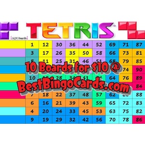 Bingo Boards 1-10 Line - Tetris - Straight, Mixed, 100 Ball