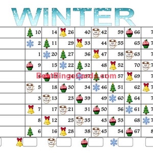 Bingo Boards 1-10 lines - Winter - Straight and Mixed -90 Ball