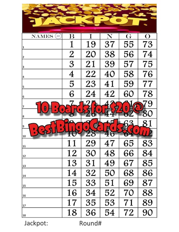 Bingo Boards 118 Lines Jackpot 90 Ball Straight Mixed Etsy Canada