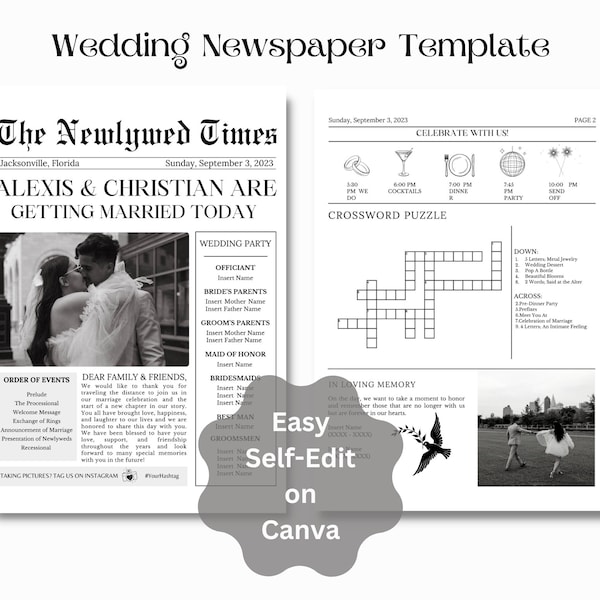 Wedding Newspaper Program | DIGITAL DOWNLOAD | Self-Edit on Canva