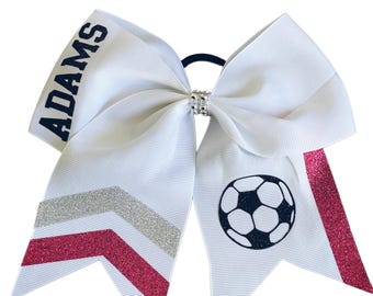 Pink and white custom soccer bows