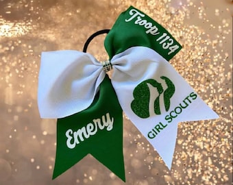 Personalized Girl Scout hair bow with custom name and troop number