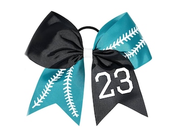 Teal and black softball bow