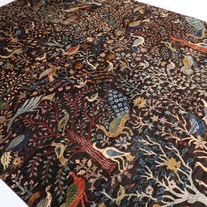 12x15 ft Black Birds Animal Print Area Rug, 12'2x14'9 ft 100% Wool Natural Colors, Hand Knotted Rug, Rug For Living Room, Dining Table Rug