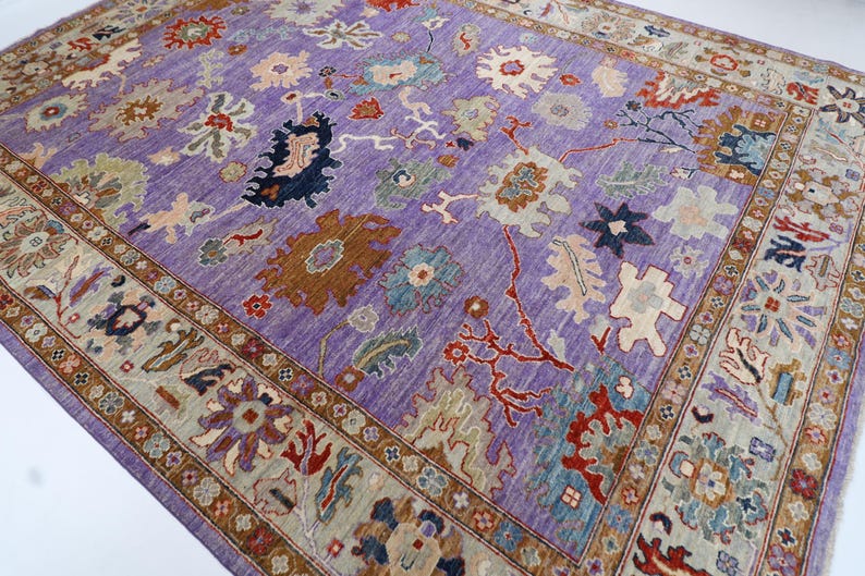 9x12 Ft Purple Oushak Area Rug, Afghan Hand Knotted Veg Dyes Wool Rug