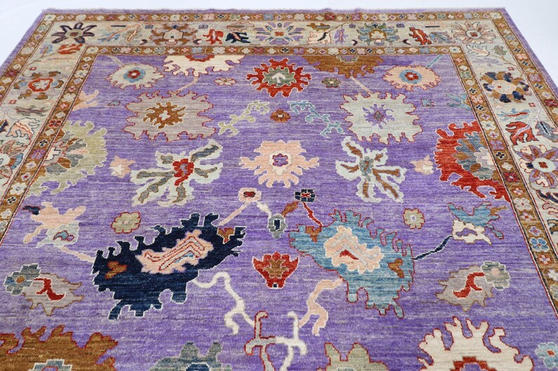 9x12 Ft Purple Oushak Area Rug, Afghan Hand Knotted Veg Dyes Wool Rug