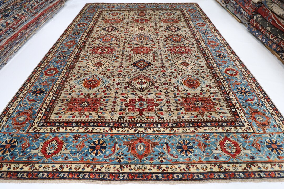 10x14 Ft Persian Design Gray Area Rug, Hand Knotted 100 Wool Dye Rug