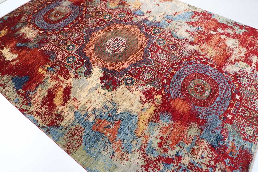 7x10 Ft Modern Mamluk Area Rug, Afghan Hand Knotted Veg Dyes Wool Rug ...
