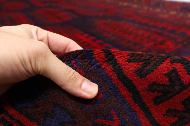 7x13 Ft Balouch Red Area Rug, 6'7x13'3 Ft Afghan Hand Knotted Wool