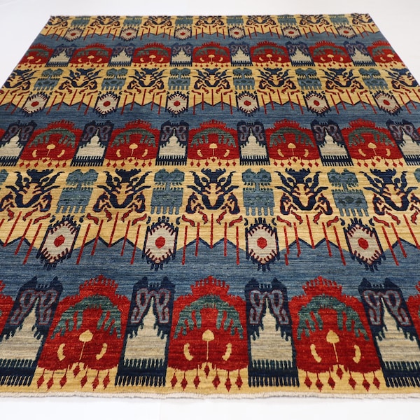 8x10 ft Suzani Tribal Area Rug, 100% Wool Natural Color, Afghan Hand Knotted Rug, Rug For Living Room, Badroom Rug,Dining Table Rug 4'11x8'7