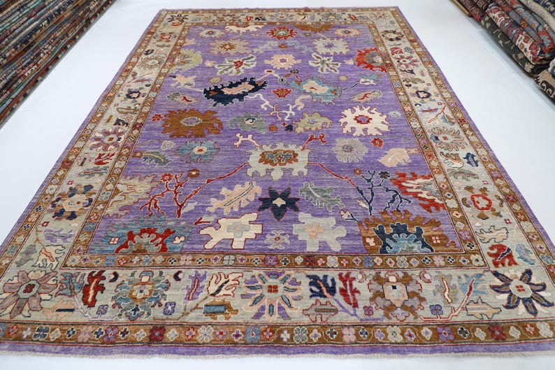9x12 Ft Purple Oushak Area Rug, Afghan Hand Knotted Veg Dyes Wool Rug