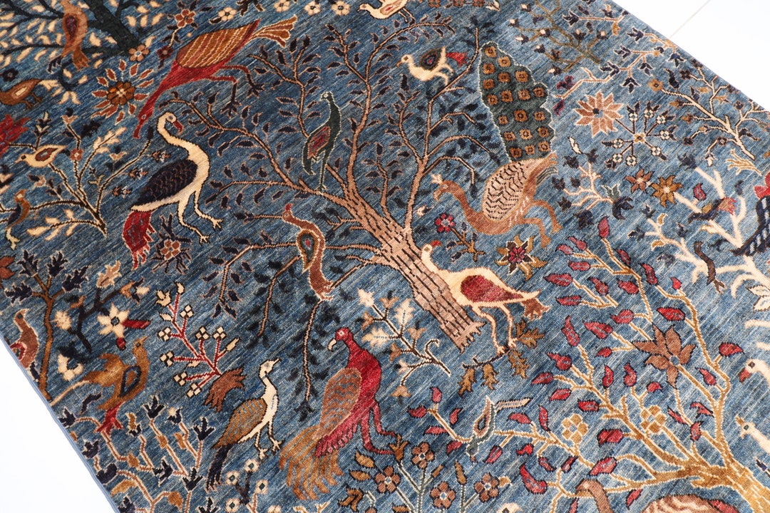 5x7 Ft. Birds Area Rug, 4'11x6'10 Afghan Hand Knotted Wool Dye Rug