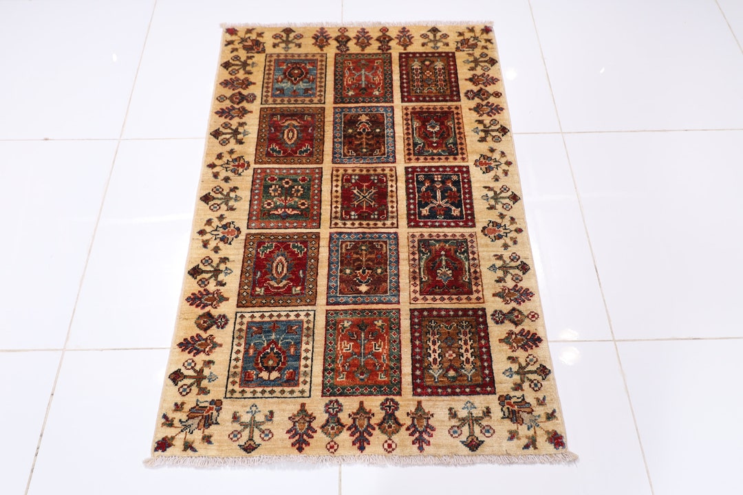3x4 Ft Persian Design Beige Rug, 2'9x4'3 Hand Knotted 100% Wool Dye Rug ...