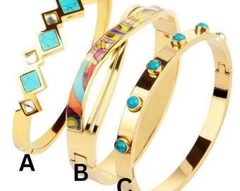 18k Gold-Plated Stainless-Steel Oval  Bracelet Inlaid Turquoise enamel, Retro Bracelet, Gifts Accessories,  Qute Bracelet