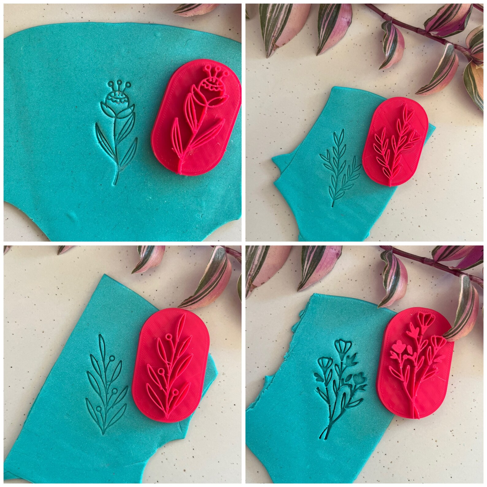 Polymer Clay Stamp Botanical Stamp SET Floral Stamp Etsy