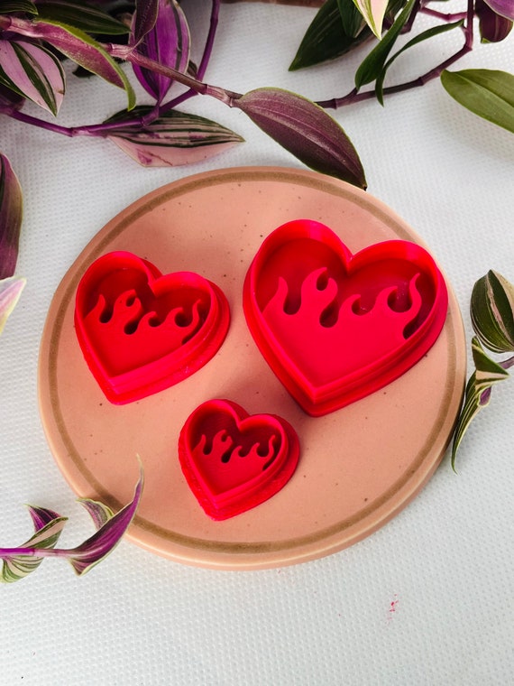 Clay cutter Heart on Flame, Polymer clay cutters, Valentine earrings